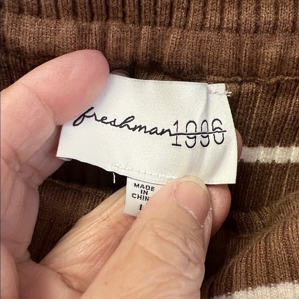 Freshman Chocolate & Cream Striped Cable Knt Top Sleeveless on/off Shoulder Sz L - Picture 2 of 4